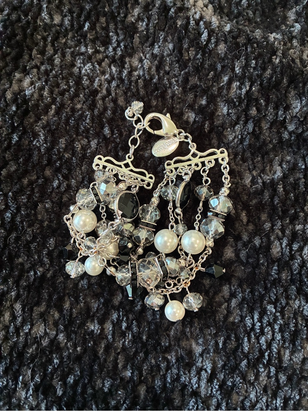 White House Black Market Silver-Tone Black & White Pearl Cluster Bracelet